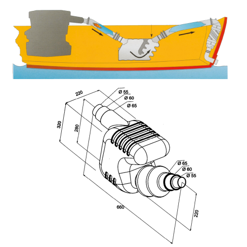 Kunststof waterlock/uitlaatdemper, slangaansluiting &Oslash;55/60/65mm, inhoud 20l, capaciteit tot 115pk - 486201 1 - 486201