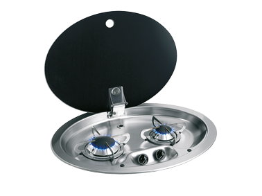 Gaskomfoor ovaal 2-pits gas inbouw met glasplaat, 510x390x80mm - 487527 72dpi - 487527