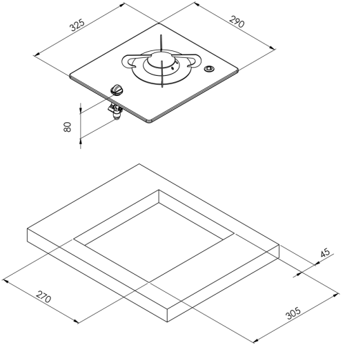 Gaskomfoor met thermische glasplaat, 325x290x80mm, brander: 1x medium - 487569 01 72dpi - 487569