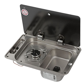 Gaskomfoor met spoelbak vierkant Links  en afdekplaat, brander: 1x medium - 487681 72dpi - 487681