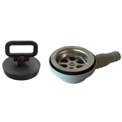 Kunststof haakse afvoer, 90&deg; voor spoelbak, met RVS zeef & rubber met stop; aansluiting 20 & 25mm - 488024 72dpi 1 - 488034