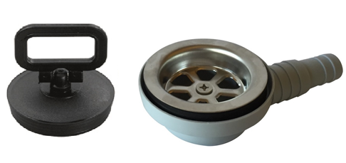 Kunststof haakse afvoer, 90&deg; voor spoelbak, met RVS zeef & rubber met stop; aansluiting 20 & 25mm - 488024 72dpi 1 - 488034