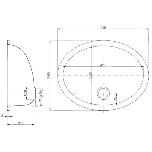 RVS fonteintje, ovaal, uitwendig 510x390mm, diepte 167mm - 488051 01 72dpi - 488051