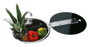 RVS Spoelbak, rond, met gehard glas deksel, 300X180mm incl koudwater kraan - 488060 72dpi - 488060