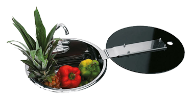 RVS Spoelbak, rond, met gehard glas deksel, 300X180mm incl koudwater kraan - 488060 72dpi - 488060