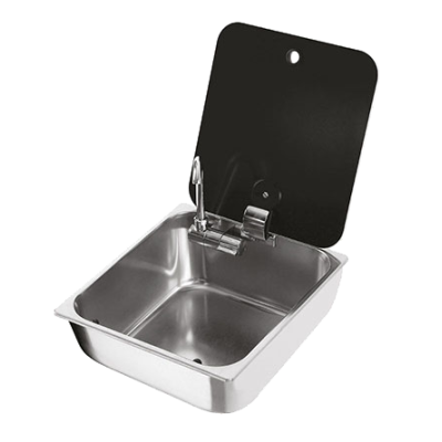 RVS Spoelbak, vierkant, met gehard glas deksel, 350x320x150mm incl koudwater kraan - 488061 72dpi - 488061