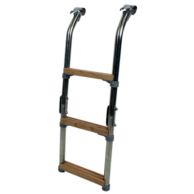 RVS zwemtrap voor zwemplateau, 3-treden met teakhout bekleed, buis &Oslash;25mm - 494060 72dpi - 494060