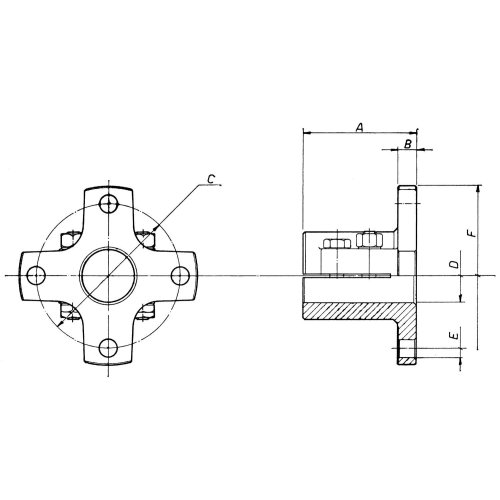 Bronzen klemflens (kruisvormig) voor &Oslash;25mm-as, steek &Oslash;82,5mm, 4x &Oslash;10mm - 518002 01 72dpi - 518002