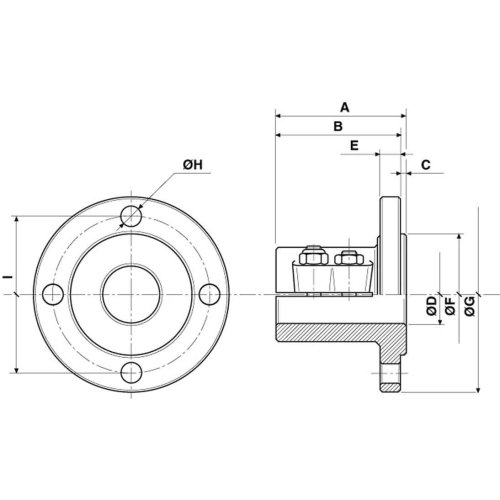 Bronzen klemflens met centreerrand, &Oslash;20mm-as, center &Oslash;63,5mm, steek &Oslash;82,5mm, 4x &Oslash;10,5mm - 518004 01 72dpi - 518004