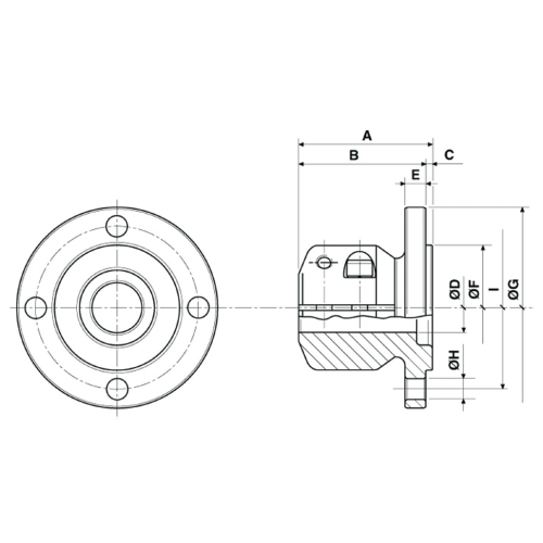 Stalen klemflens met centreerrand, &Oslash;35mm-as, center &Oslash;65mm, steek &Oslash;100mm, 4x &Oslash;12,5mm (Kanzaki/Yanmar) - 518011y 01 - 518011Y