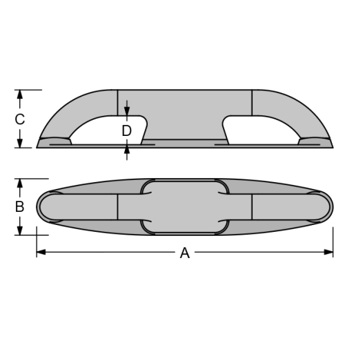 Antal Roller Cleat model RC290/SI Medium, zilver geanodiseerd - 54rc290b dim 3 - 54RC290/SI