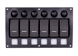 Sierra Schakelpaneel 12-24V, IP66, 6 pos., met LED-indic. & aut. zekeringen - 64sp21010 72dpi - 64SP21010