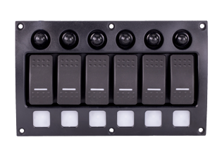Sierra Schakelpaneel 12-24V, IP66, 6 pos., met LED-indic. & aut. zekeringen - 64sp21010 72dpi - 64SP21010