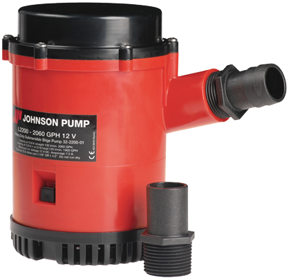 Johnson Pump L-serie bilgepomp L2200, 24V/4,5A, 130l/min, slangaansluiting 1-1/8" & 1-1/4" - 6632220002 72dpi - 6632220002