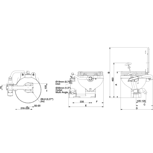 Johnson Pump AquaT handpomp scheepstoilet, compact pot, inlaat &Oslash;19mm, uitlaat &Oslash;38mm (Soft-Close) - 668047229dims 72dpi 1 - 66804722901