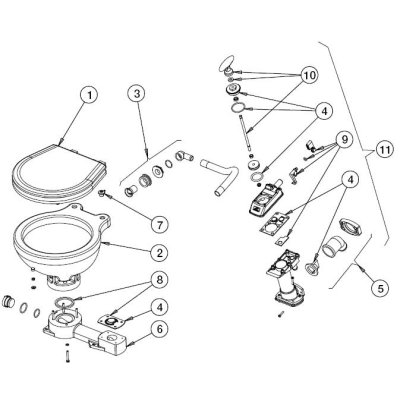 Johnson Pump Plastic voetstuk met pakkingring voor scheepstoilet Johnson compact model - 66814724301 72dpi - 66814724301