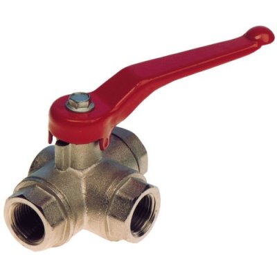 Messing-verchroomde 3-weg kogelkraan met dubbele uitloop T-Flow, 1/4" - 9001551a - 9001551A