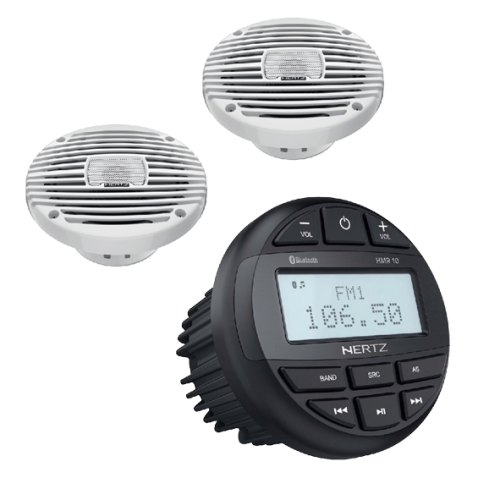 Hertz HMR 10 - FM/USB/BT 4x50 Watt + Hertz HEX 6.5M-TW, 100W Luidsprekerset - wit - 9025146 - 9025146