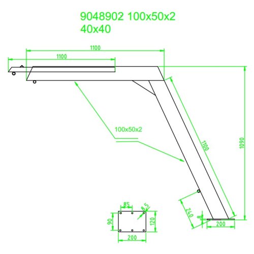 RVS Davit met touw, blok en winch, vaste uitvoering, 200kg, (prijs per stuk) - 904802 bild - 9048902