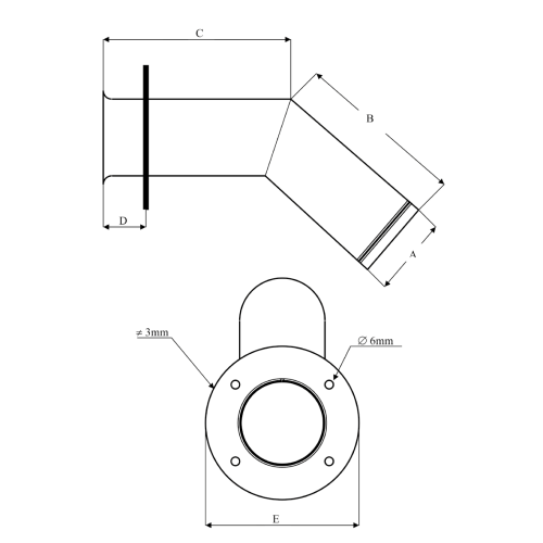 RVS uitlaat huiddoorvoer, &Oslash;50m, 45&deg; - 9048550 1 - 9048550