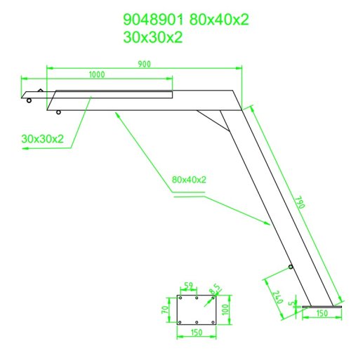 RVS Davit met touw, blok en winch, telescopische uitvoering, 120kg (prijs per stuk) - 9048901 bild - 9048901