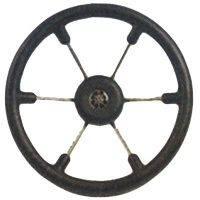 6-Spaaks stuurwiel 'Leader Tanegum' RVS met zwarte polyurethaan rand, &Oslash;400mm, diepte 101,5mm - 9062110 - 9062110