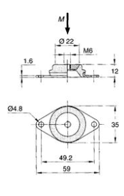 Trillingsdemper, 45&deg; shore, inwendige draad M6, afm. 59x35x12mm, max. 120N (hardheid 75N/mm) - 9063097 3 - 9063097