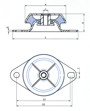 Trillingsdemper, 50&deg; shore, inwendige draad M8, afm. 85x54x25mm, max. 400N (hardheid 90N/mm) - 9063099 1 - 9063099