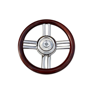 4-Spaaks stuurwiel 'model 25B' RVS met houten rand, &Oslash;350mm, diepte 60mm - 9068720 - 9068720