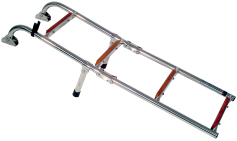RVS Zwemtrap, 1+2-treden met teakhout bekleed, afm. uitgeklapt 200x600mm, buis &Oslash;22mm - 9069810 1 - 9069810