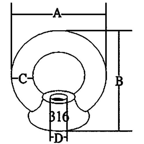 RVS los schroefoog, A=33mm, B=36mm, C=8mm, D=8mm - 9078720 1 - 9078720