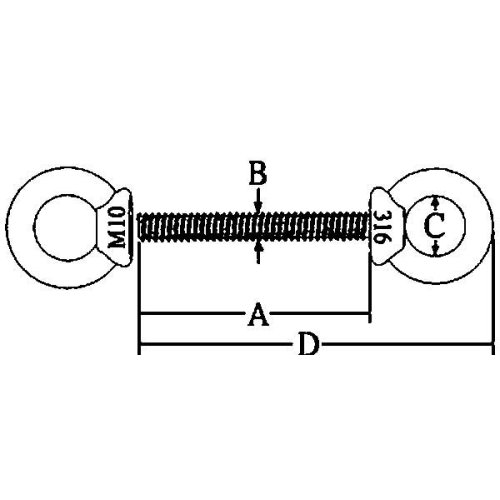 RVS dubbele ringbout (schroefoog), A=100mm, B=10mm, C=22mm, D=145mm - 9078736 1 - 9078736
