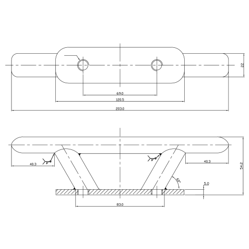 RVS Klamp, ovaal, boutmontage (&Oslash;10mm), A=200mm, B=34mm, C=120mm, D=55mm, E=67mm, F=34mm - 9078830 1 - 9078830