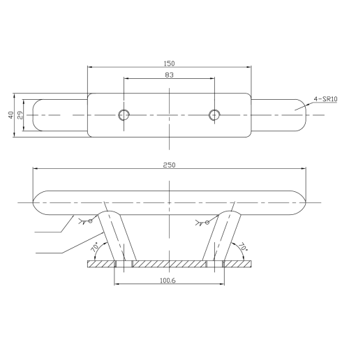 RVS Klamp, ovaal, boutmontage (&Oslash;10mm), A=250mm, B=42mm, C=150mm, D=72mm, E=83mm, F=41mm - 9078831 1 1 - 9078831