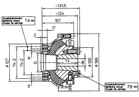 Centaflex koppeling, M-160 2.3, max. 500Nm (plezier), D=65mm, Tk=100mm, Z=4x90&deg;, M=M10 - 9088002yanmr23 3 - 9088002YANMR23