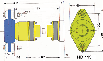 Hydradrive Type HD-115 homokinetische aandrijfset, met druklager, homokineet en adapter - 9099510 2 - 9099510