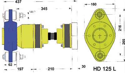 Hydradrive Type HD-125 homokinetische aandrijfset, met druklager, homokineet en adapter - 9099515 2 - 9099515