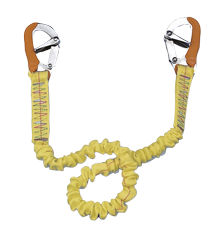 Elastische Lifeline met 2 RVS musketonhaken voor veiligheidsgordel, L=1000-1900mm, geel - B1402077 - B1402077