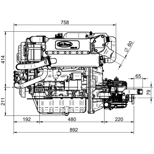 Sol&eacute; Scheepsdieselmotor Mini 55 TURBO met Technodrive keerkoppeling TMC260, R=2.00:1 - E 1212 01 - 9022200