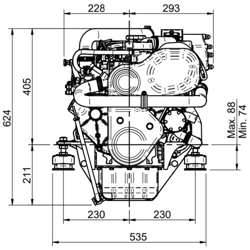 Sol&eacute; Scheepsdieselmotor Mini 55 TURBO met Technodrive keerkoppeling TMC260, R=2.00:1 - E 1212 02 - 9022200