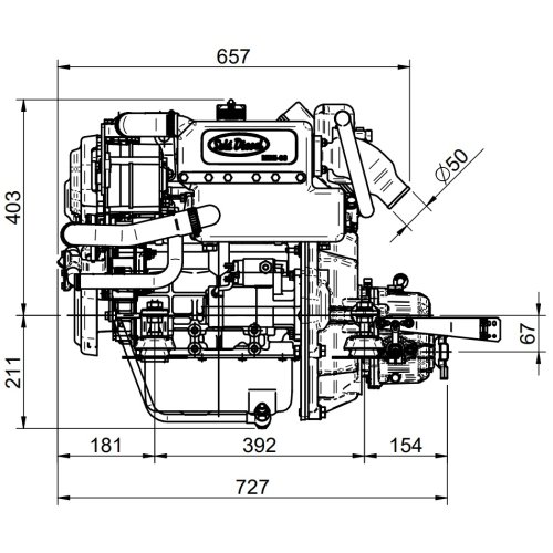 Sol&eacute; Scheepsdieselmotor Mini 33 met Technodrive keerkoppeling TMC60P, R=2.83:1 - E 1228 01 4 - 9022034