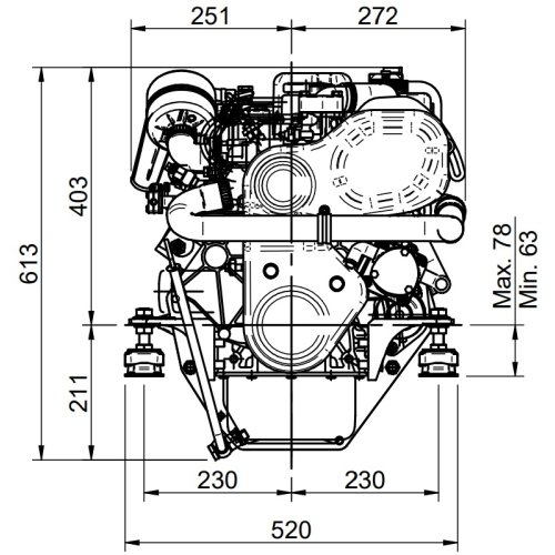 Sol&eacute; Scheepsdieselmotor Mini 33 met Technodrive keerkoppeling TMC60P, R=2.83:1 - E 1228 02 - 9022034