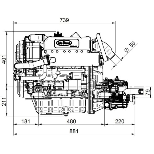 Sol&eacute; Mini 44 Scheepsdieselmotor met Technodrive keerkoppeling TMC60P, R=2.00:1 - E 1229 01 2 - 9022042