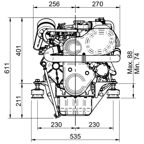 Sol&eacute; Scheepsdieselmotor Mini 44 met Technodrive keerkoppeling TM345, R=2.00:1 - E 1229 02 - 9022143