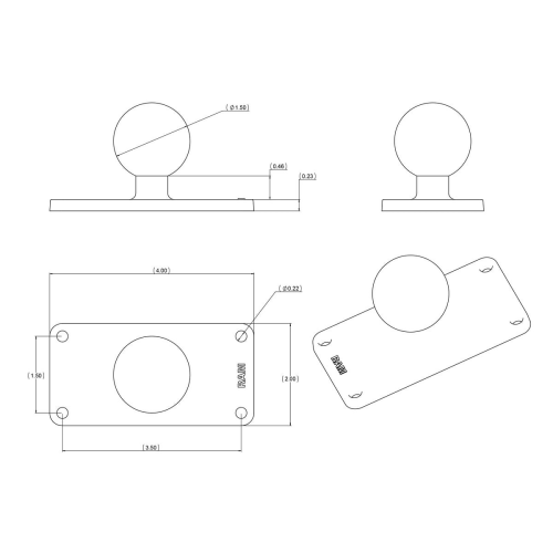 Ram Mount RAM-202U-24 rechthoekige basisplaat (montage op unit) - G9krg69k - 900405021