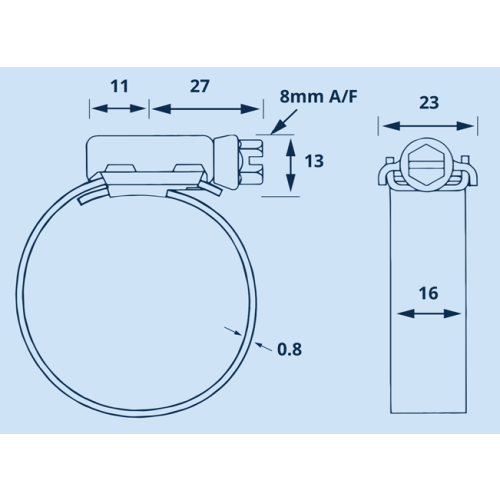 Hi-Torque,slangklem van RVS 316, verstelbereik 50-70 mm, (VPE 2) - Hi torque dims - 10000658