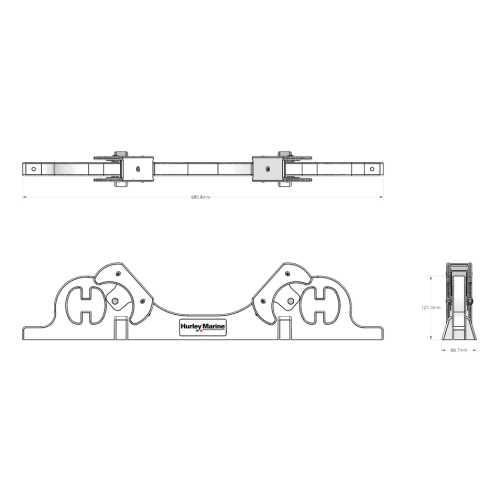 Hurley Chocks Black (pair) compl.w/ Aluminium Rail System to install onto swim platform - Hurley dinghy chock dimensions 4 - 9084902