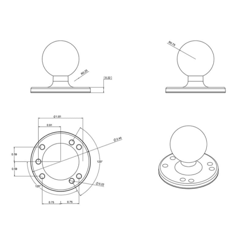 Ram Mount RAM-202U Ronde basisplaat C kogel - J4dne6uy - 900405012