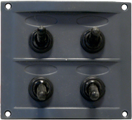 Kunststof schakelpaneel, 12V, 4-schakelaars, 15A zekeringen, incl. labelset, zwart - L0610044 72dpi - L0610044