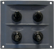 Kunststof schakelpaneel, 12V, 4-schakelaars, 15A zekeringen, incl. labelset, zwart - L0610044 72dpi - L0610044